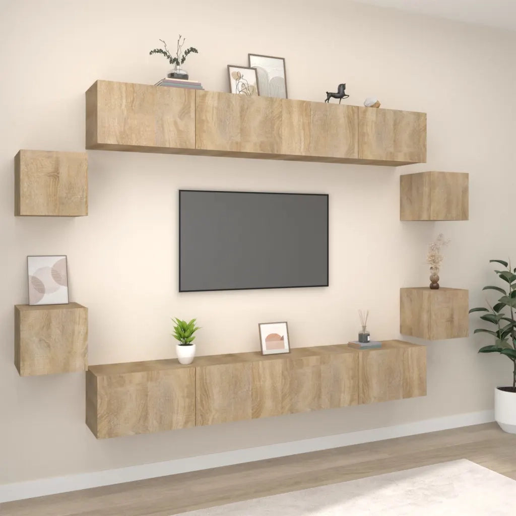 Set Mobili Porta TV 8pz Rovere Sonoma in Legno Multistrato cod mxl 67327
