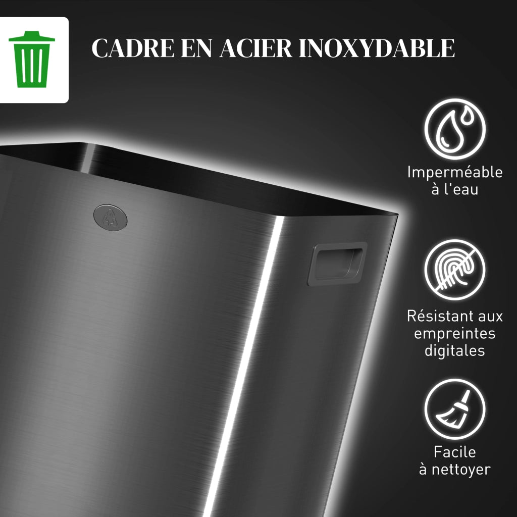 Bidone 2 Scomparti 2x20L ¨C Zephmum ¨C Acciaio Inox Nero 45.8x36x51.6cm
