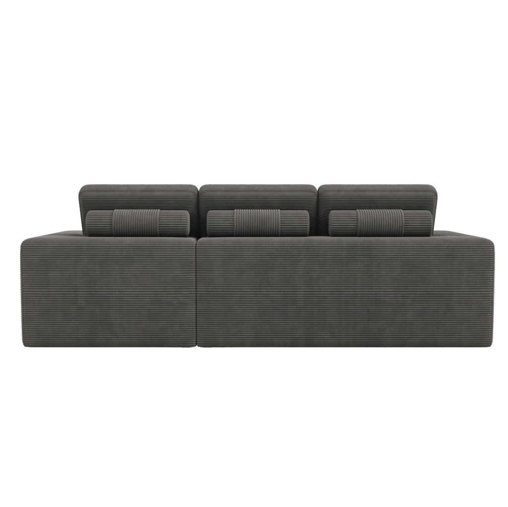 Divano angolare modulare a L 253x161x89 cm in corduroy; grigio scuro