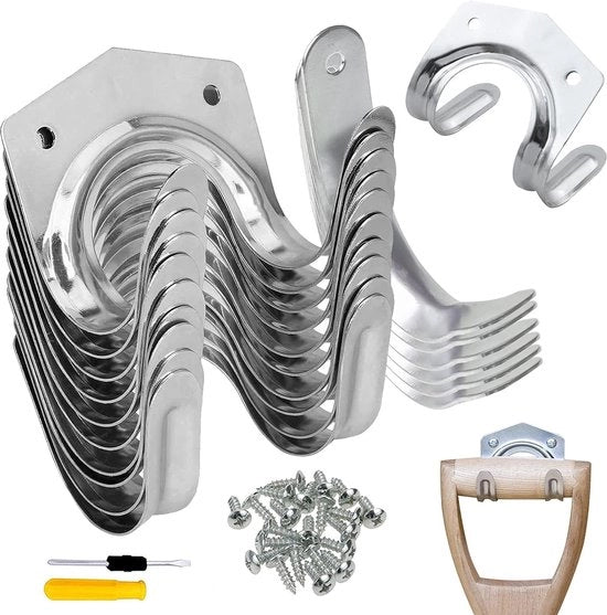 18 supporti per attrezzi da giardino, ganci, uncini singoli/doppii, supporto per attrezzi per garage, giardino, bicicletta con 30 viti e 1 chiave a vite