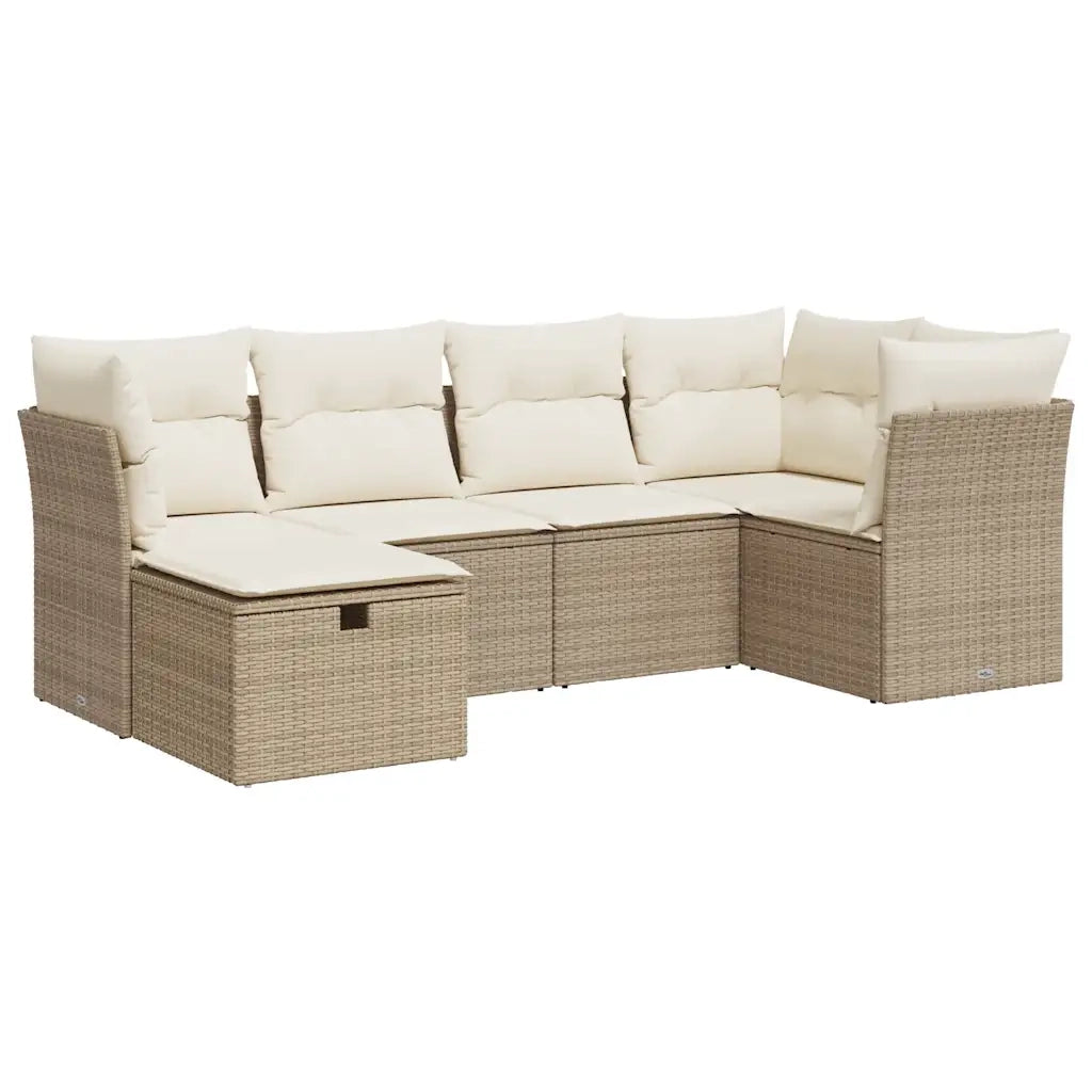 Set Divano da Giardino 6 pz con Cuscini Beige in Polyrattan 3325284