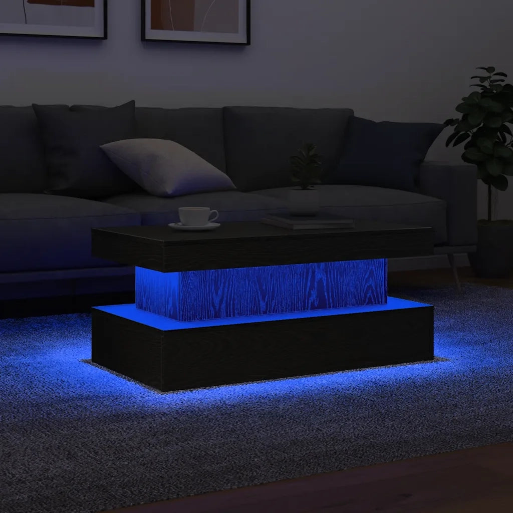 Tavolino da Soggiorno con Luci LED-Tavolino da Salotto-Tavolo Rovere Nero 90x50x40 cm 492907