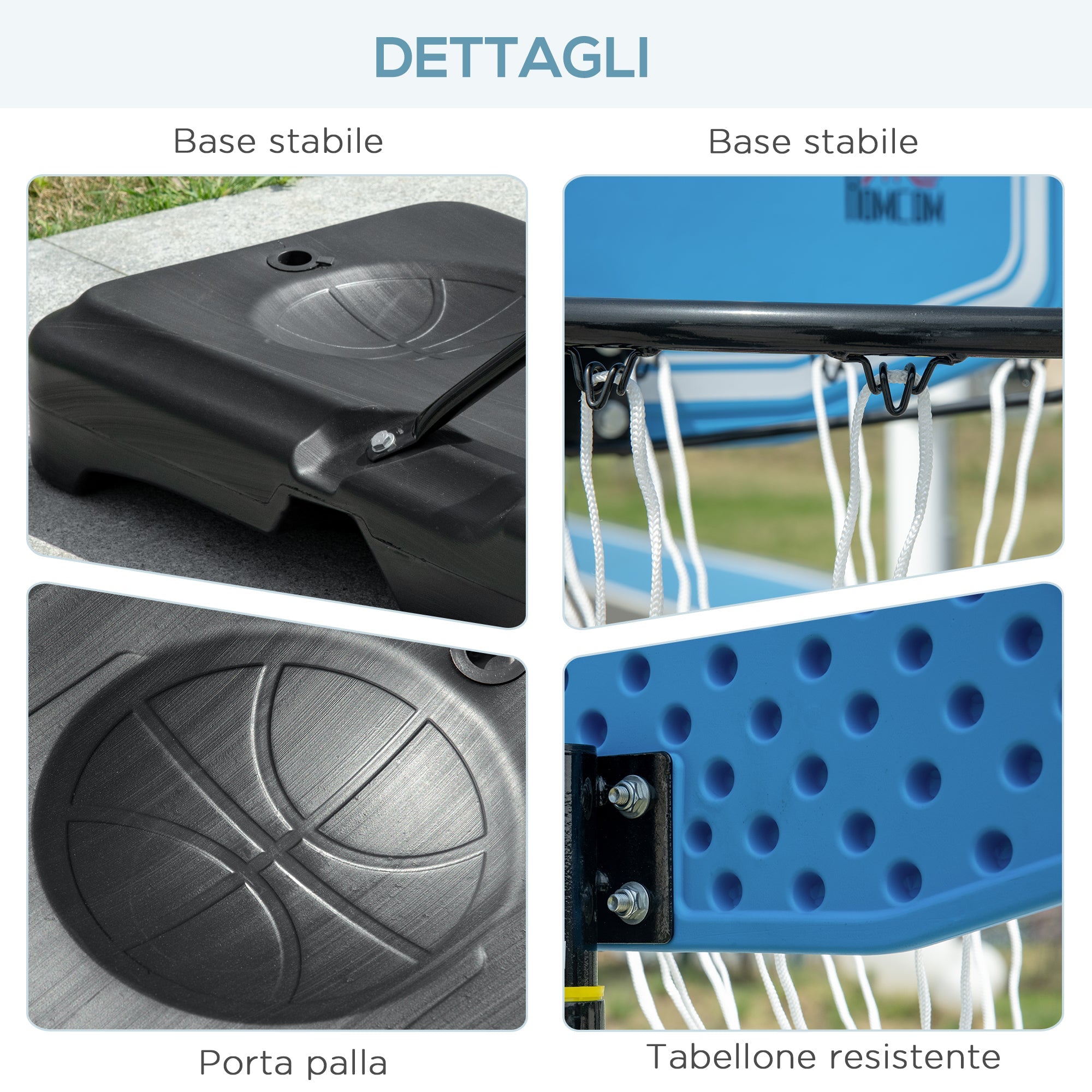 Canestro da Basket Altezza Regolabile 195-245 cm in Acciaio e HDPE Blu