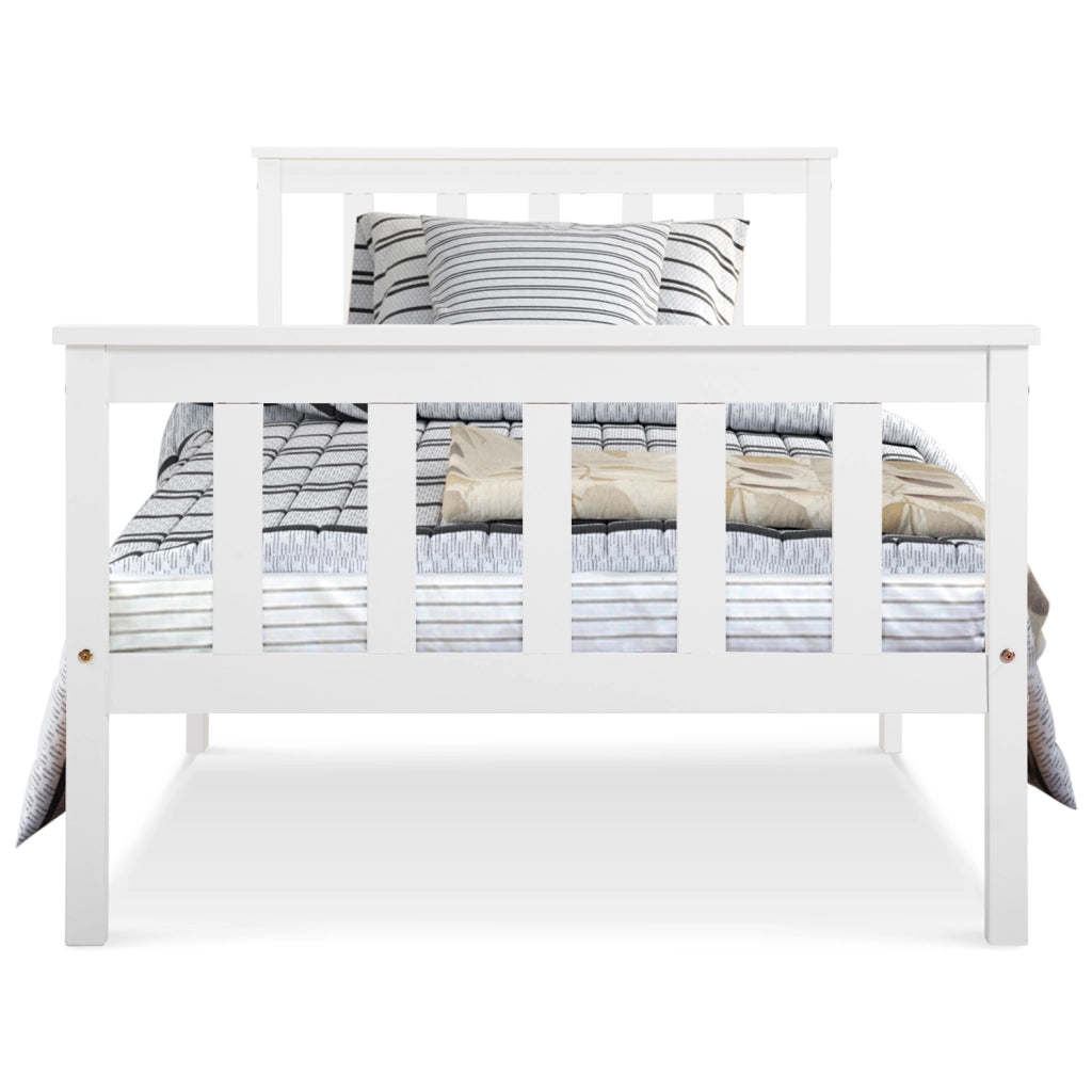 OKWISH Letto Singolo 90×200 cm con Testiera e Doghe Spesse, senza Materasso, in Legno Massello, Bianco