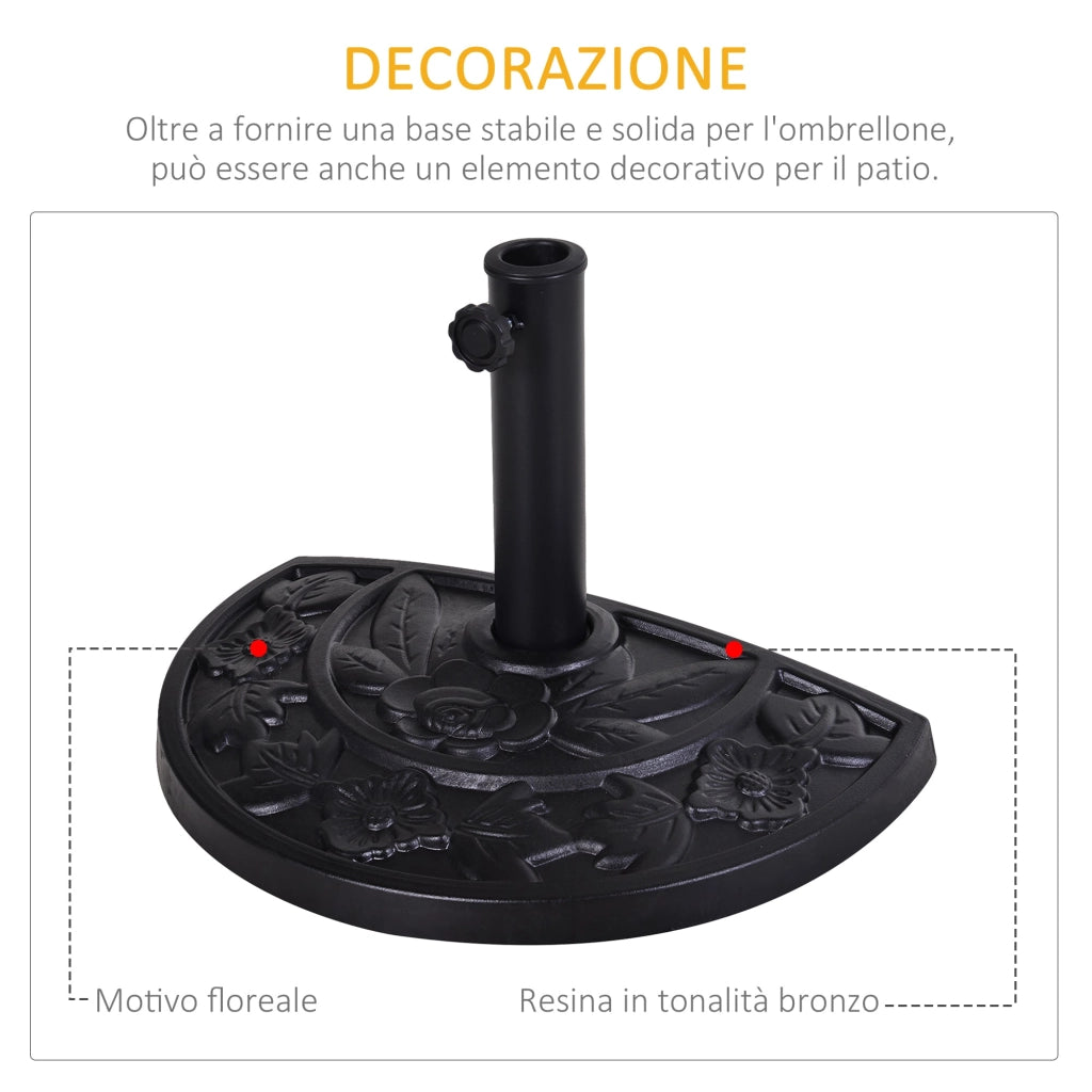 Base per Ombrellone a Mezzaluna 50x31x32 cm per Pali da Ø3,8 e Ø4,8 cm in Resina Nero