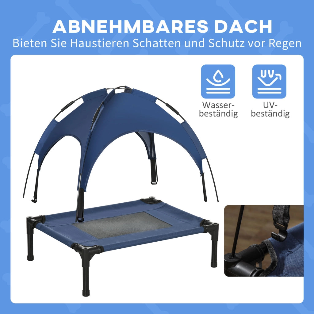 Letto per Cani Esterno con Baldacchino ¨C Zephmum ¨C Blu Nero 61x46x62 cm