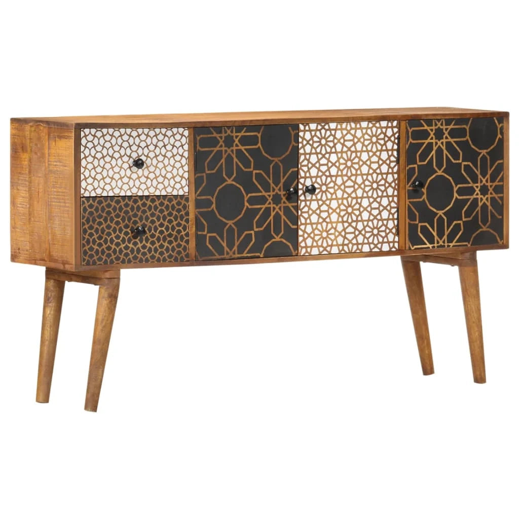 Buffet credenza cassettiera armadio mobile contenitore organizer per cucina soggiorno salotto con motivo stampato 130 x 30 x 70 cm legno massello di mango marrone 02_0030086