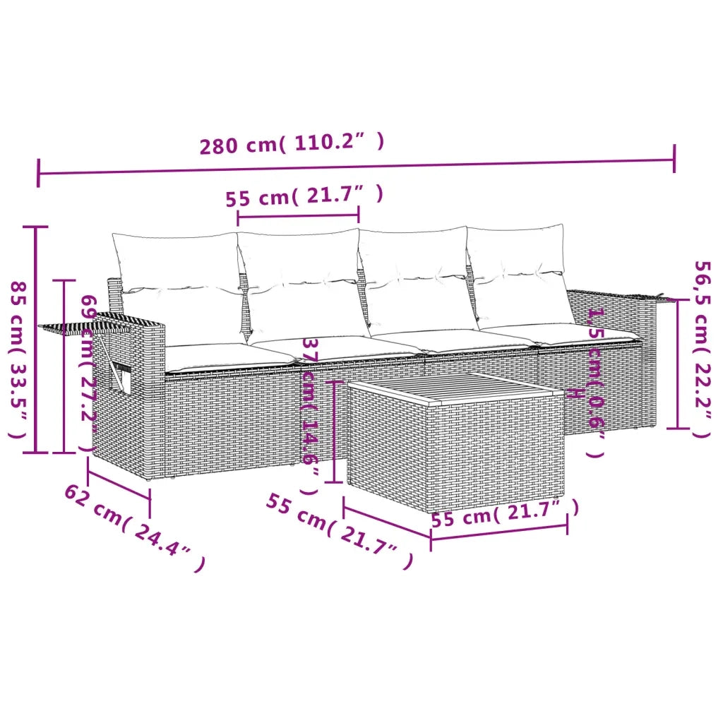 Set Divano da Giardino 5 pz con Cuscini Grigio in Polyrattan 3224443