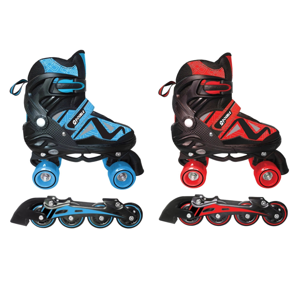 Pattini Classici e in Linea Roller 2 in 1 Misura Regolabile 35-38 Ruote Intercambiabili Blu o Rosso
