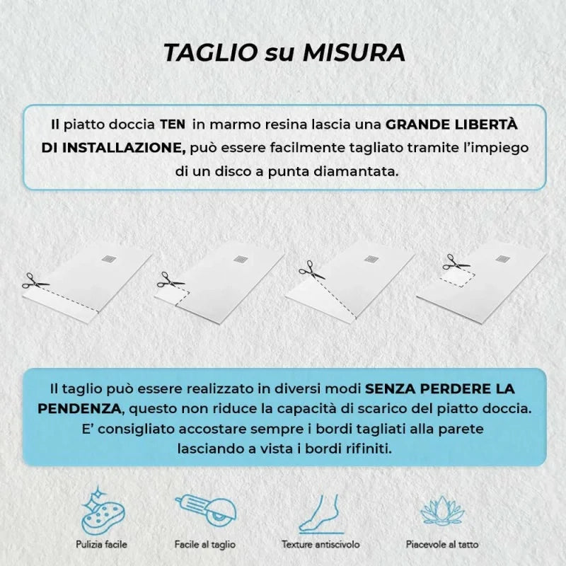 Piatto doccia semicircolare 90x90 antracite riducibile su misura Ten