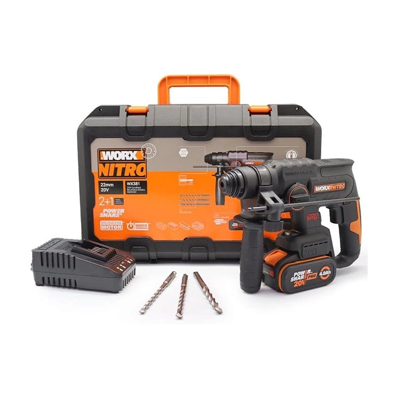 Martello Demolitore WX381 20V Brushless SDS 2,0J con Batteria 4Ah per Foratura e Scalpellatura - Worx