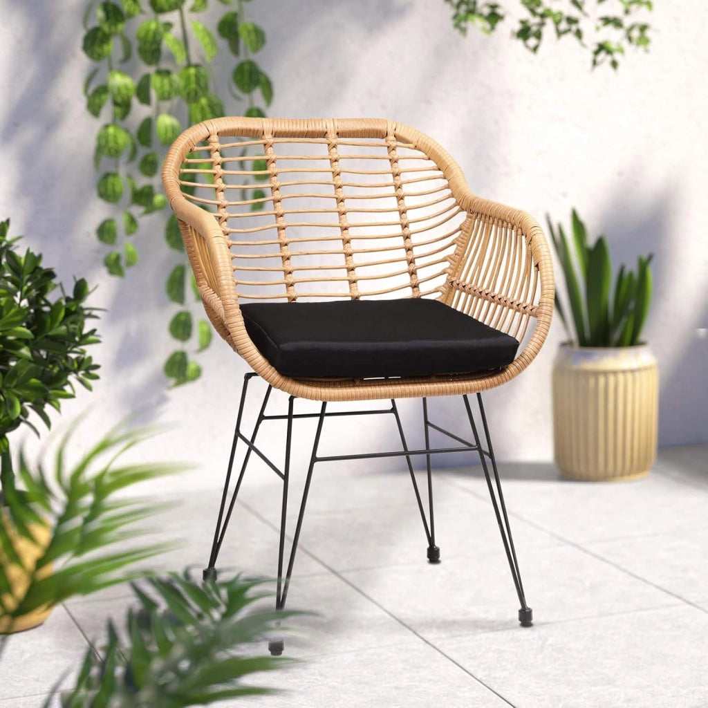 Set 2pz Poltrone Bali Effetto Vimini Sedie da Giardino con Cuscino e Braccioli Mobili da Esterno