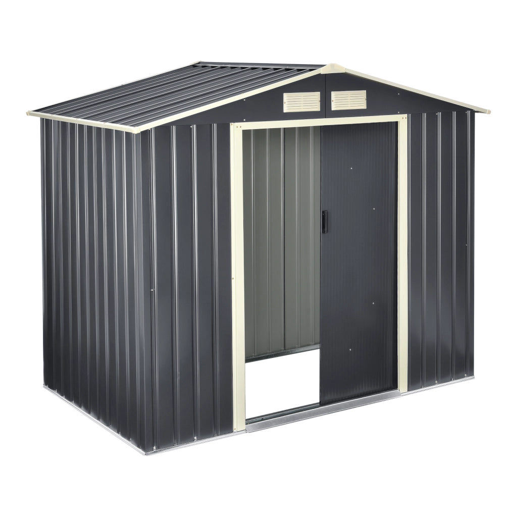 Casetta da Giardino Deposito Attrezzi da Esterno in Lamiera 213x127x185 cm - Grigio Scuro [en.casa]