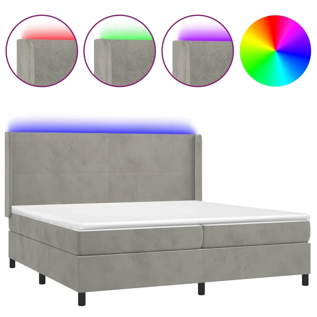 Letto a Molle Materasso e LED Grigio Chiaro 200x200 cm Velluto 3139463