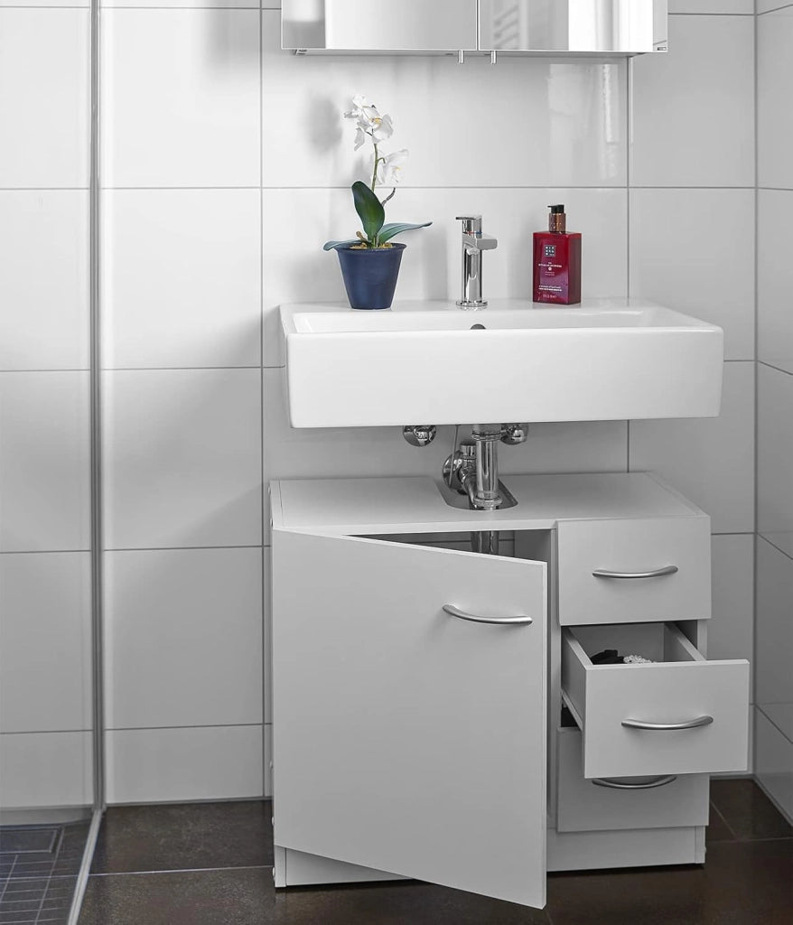 ® Armadietto Sottolavabo 63X54x30 Ripiano con Anta 3 cassetti Mobile da Bagno a Terra Mobiletto Sottolavandino