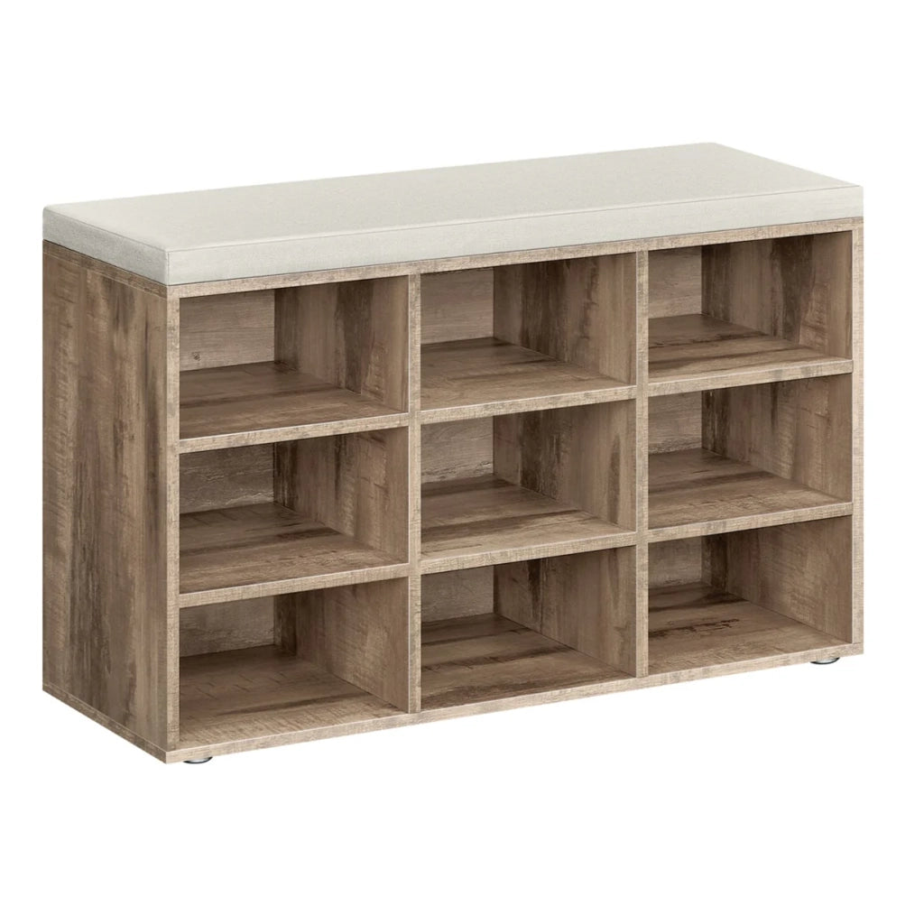 Panca portascarpe mobile da ingresso con seduta scarpiera con cuscino e 9 scomparti ripiani regolabili per ingresso soggiorno 303 x 785 x 48 cm marrone rustico 12_0004095