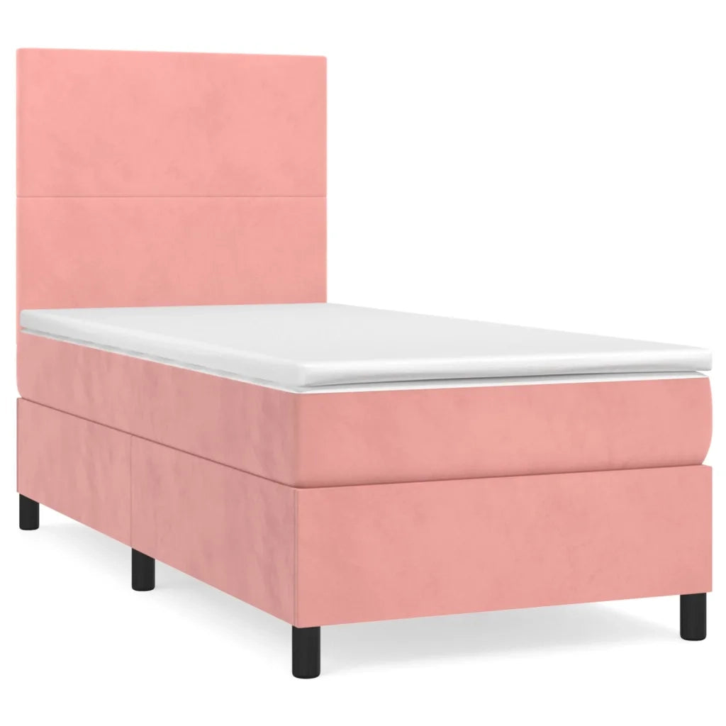 Giroletto a Molle con Materasso-Struttura Letto Rosa 100x200 cm in Velluto 112486