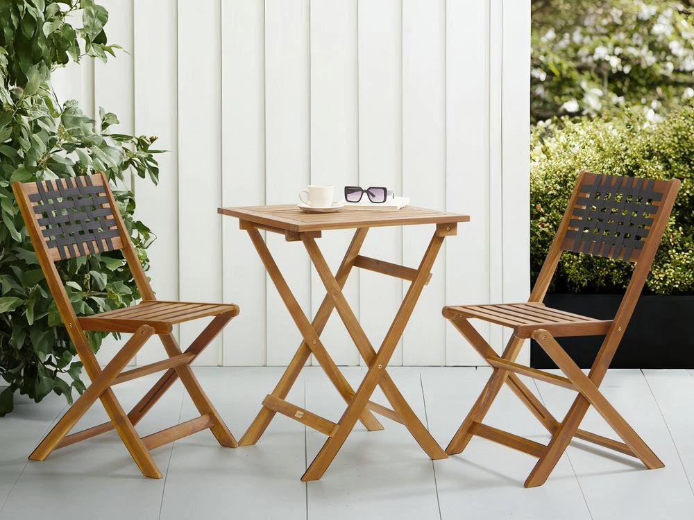 Set da balcone in legno di acacia marrone e nero pieghevole esterno elegante