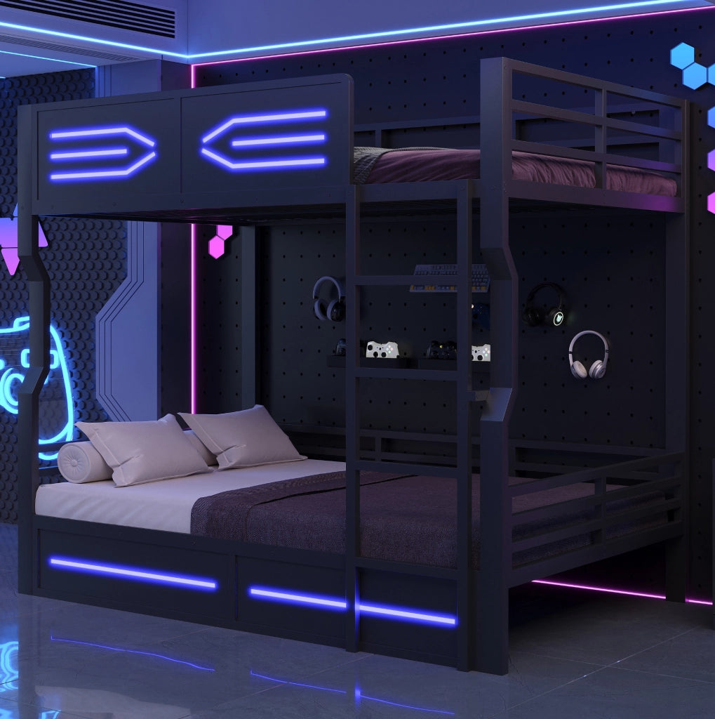 Letto a castello multifunzione 140 x 200 cm con LED nero
