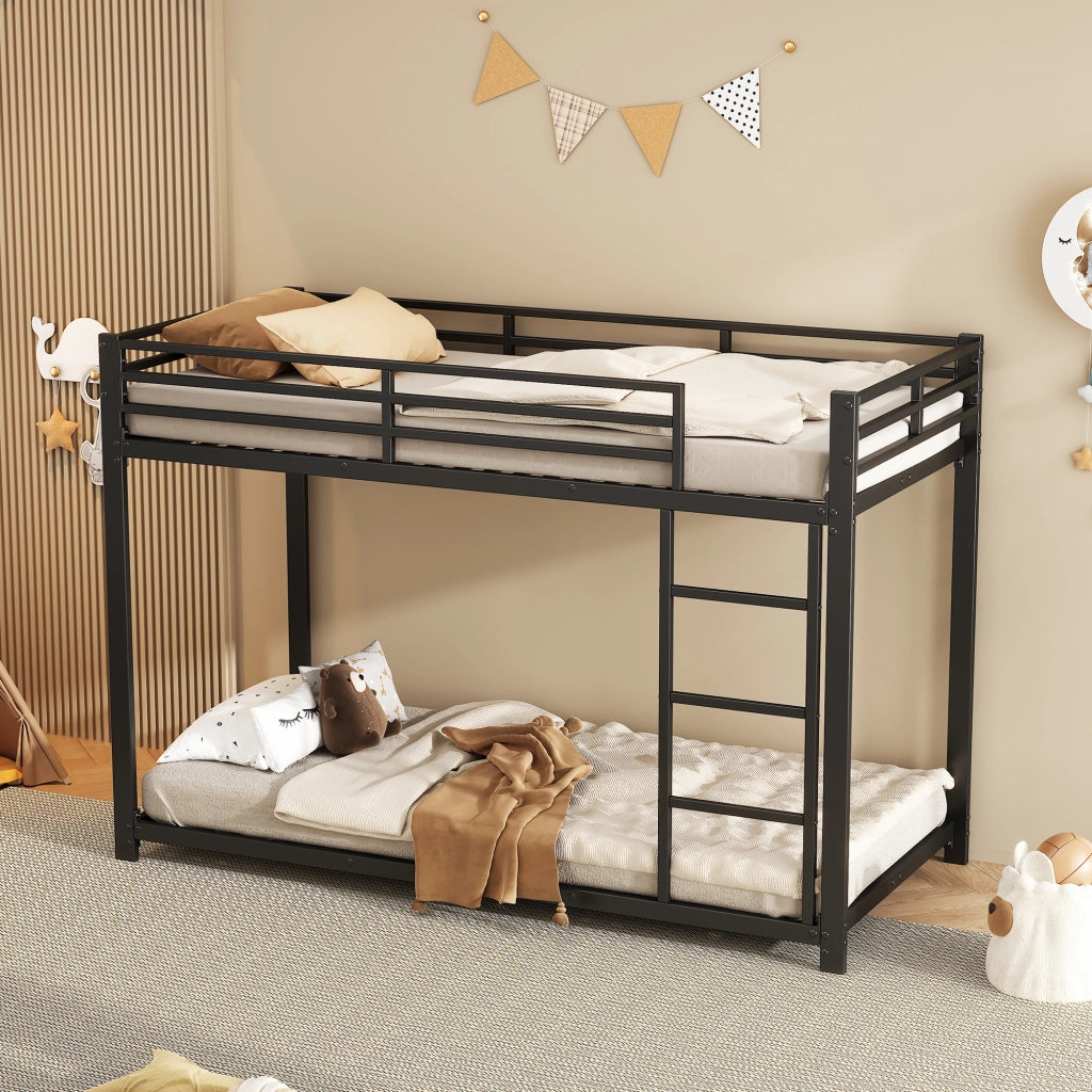 OKWISH Letto a Castello 90×200 cm, Letto Singolo con Sponde di Sicurezza e 2 Reti in Metallo, senza Materasso, Nero