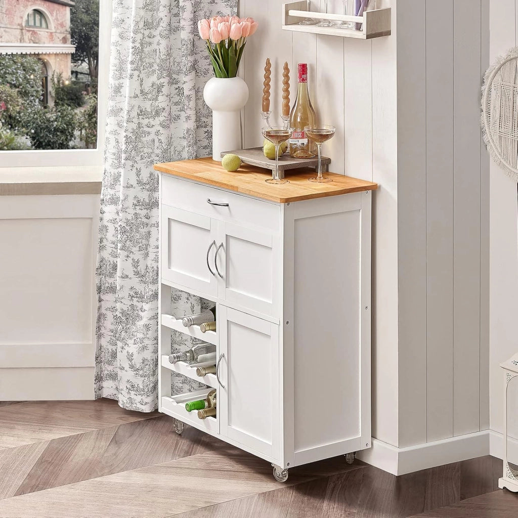 Mobile Cucina Salvaspazio con Ruote Carrello Cucina con Cassetti e Portabottiglie, Mobiletto Credenza credenza cucina per Cucina o Sala da Pranzo, Bianco 67x86x38cm FKW45-WN