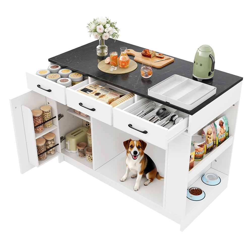 Isola cucina 3 cassetti - Xylo - 120x60x90cm bianco spazio animali