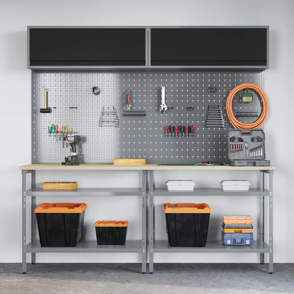 Set Banco di Lavoro 8 Pezzi Grigio Acciaio