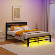 Letto 140x200 cm con LED e spazio sotto il letto in MDF e metallo nero