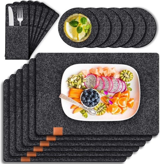Set di placchette e sottopanchetti in velluto, 6 placchette in velluto 44 x 32 cm con 6 sottopanchetti e 6 sacchetti per posate, resistente al calore e lavabile per tovaglia da tavola