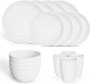 Set di Cucina da Campeggio 4 pezzi, Piatti e Scodelle, Piatti in Plastica, Sicuro per il Microonde, Resistenti alla Lavastoviglie, Set di Cucina da Campeggio per la cucina, RV (bianco)