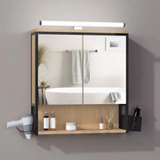 Cassa da bagno in legno di quercia, con illuminazione, in alluminio e in plexiglas, con sostegno per asciugamani, 56x64.5x14.5cm