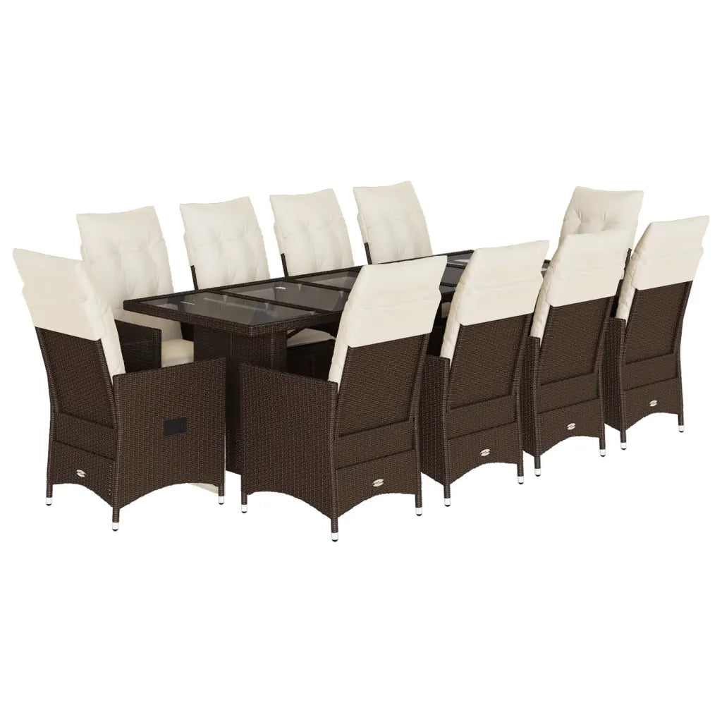 vidaXL Set Bistrò da Giardino 11 pz con Cuscini in Polyrattan Marrone