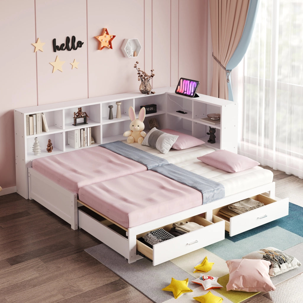 LETTO multifunzione 90/180x190 cm in legno bianco con contenitore