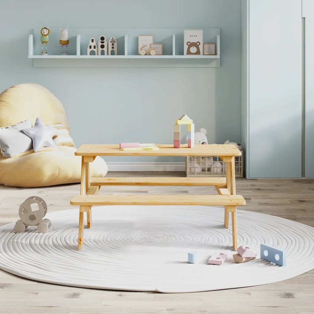 Tavolo per Bambini con Panche IRUN 90x79,5x50 cm Legno Massello CFW1882877