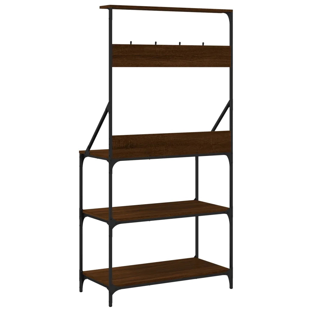 Mensola da cucina-Scaffale Cucina Ganci 4Ripiani Rovere Marrone Legno Multistrato