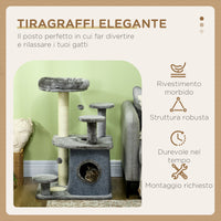 Tiragraffi per Gatti Albero con Lettino e Casetta 60x48x92 cm in Sisal e Peluche Grigio