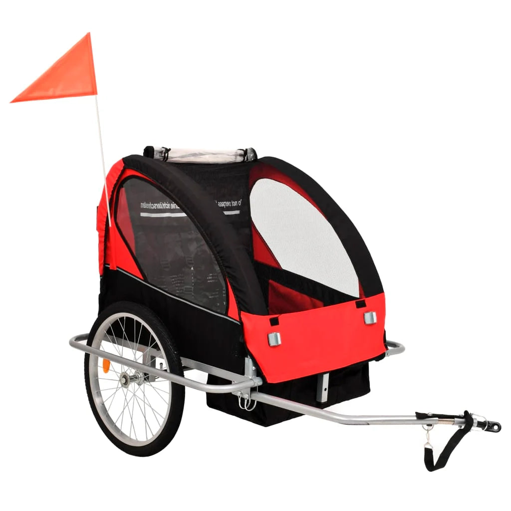 Rimorchio per bicicletta e passeggino 2 in 1 per bambini tessuto Oxford + telaio in acciaio rosso e nero 02_0004480