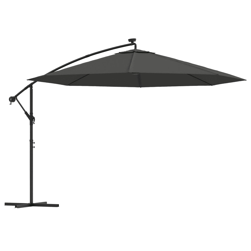 Ombrellone a Sbalzo con LED e Palo in Acciaio 350 cm Antracite 44525