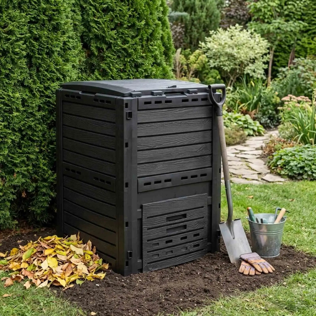 Compostiera da giardino Nero 59,5 x 60 x 81,5 cm 280 l 100% PP 42033415