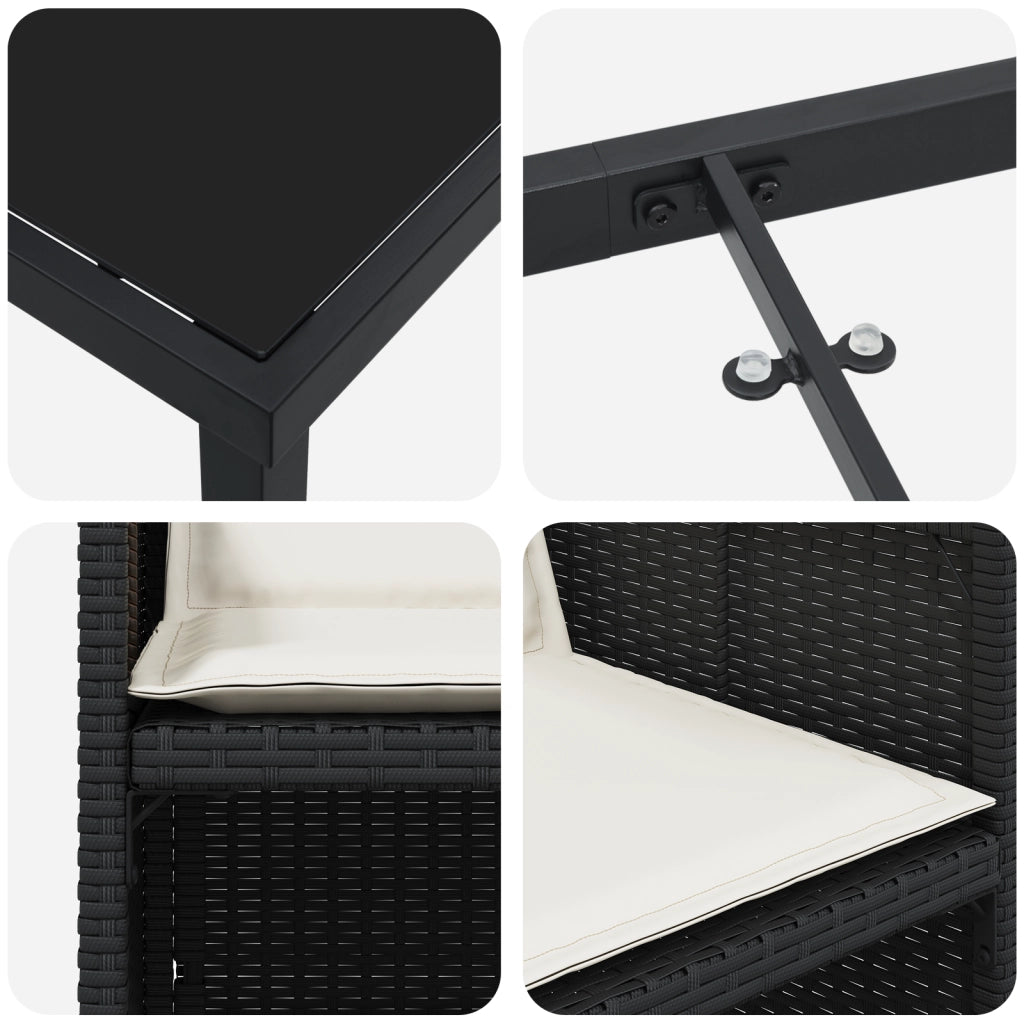 Set da pranzo da giardino 9 pezzi con cuscini in rattan polimerico nero