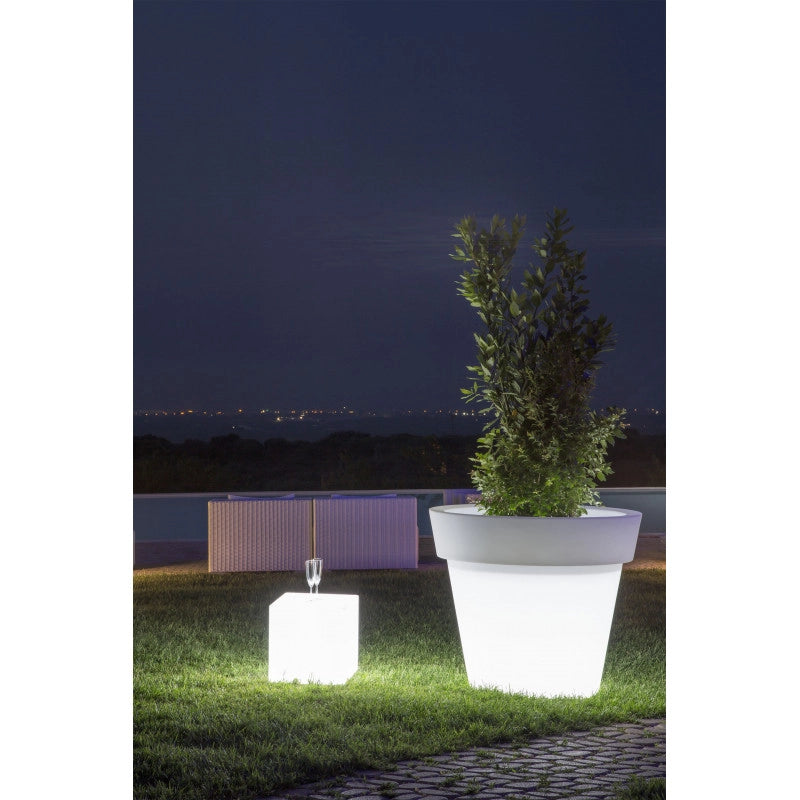 Vaso luminoso moderno di design Ø50 H44 in polimero resistente con LED multicolor per interno ed esterno - Made in Italy - Monacis