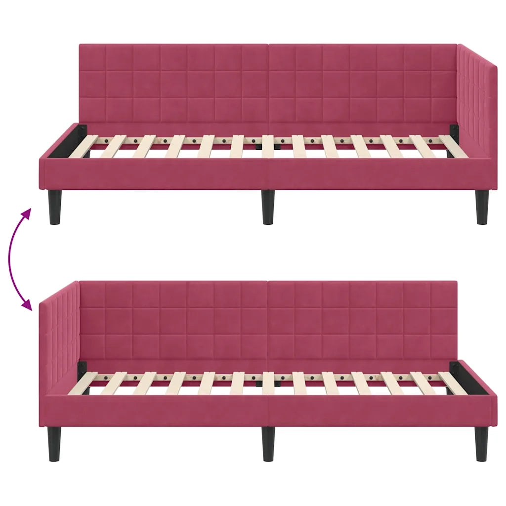 vidaXL Cornice del letto ad angolo Rosso vino 90 x 200 cm Velluto