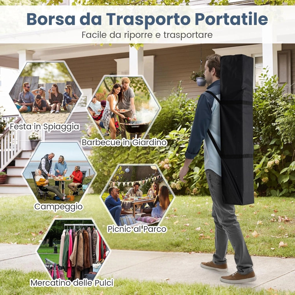 Gazebo Pop-up da 295 x 295 cm, Gazebo da Giardino Impermeabile con Blocco Centrale, Borsa da Trasporto Portatile, Corde Antivento, Picchetti, Tenda Regolabile in Altezza per Feste (Bianco)