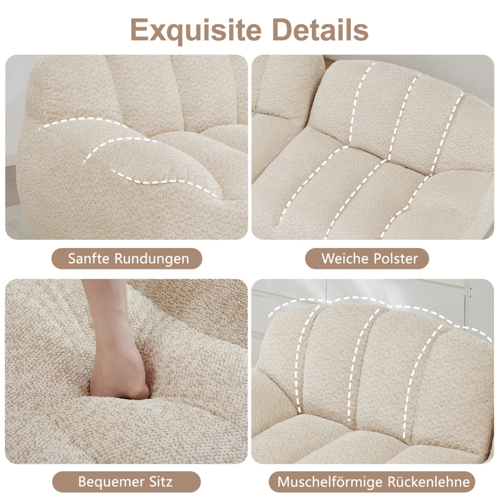Divano modulare senza struttura con schiuma 32D e pouf in pile granulato beige bianco 288 × 104 × 79 cm