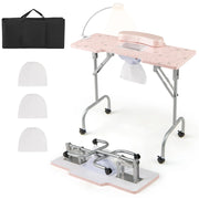 Tavolo manicure pieghevole 90 x 40 x 77 cm con raccoglipolvere e lampada LED design scandinavo in rosa 20_0018578