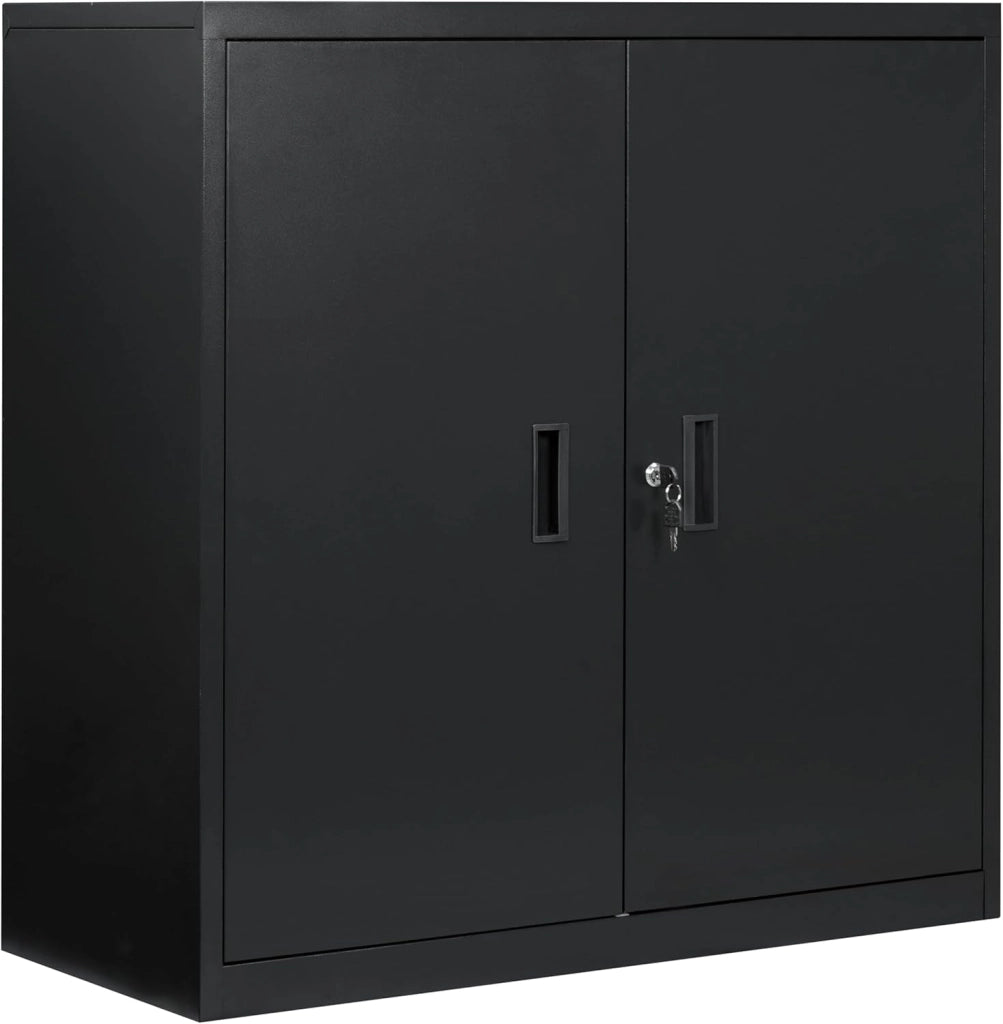 Armadio per Archiviazione con Serratura e Ripiano Regolabile in Altezza, Armadio Multiuso per Ufficio in Metallo, Grigio, L90xH92xP40 cm, ASK12gr