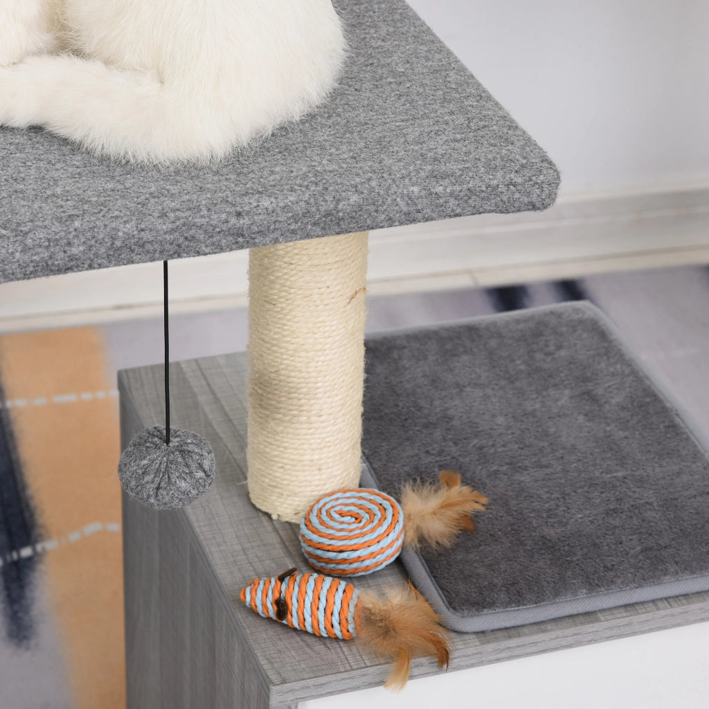EasyComfort Albero Tiragraffi Multilivello per Gatti e Gattini con Cuccia e Colonna in Corda Sisal, Grigio, 59 x 39 x 62cm