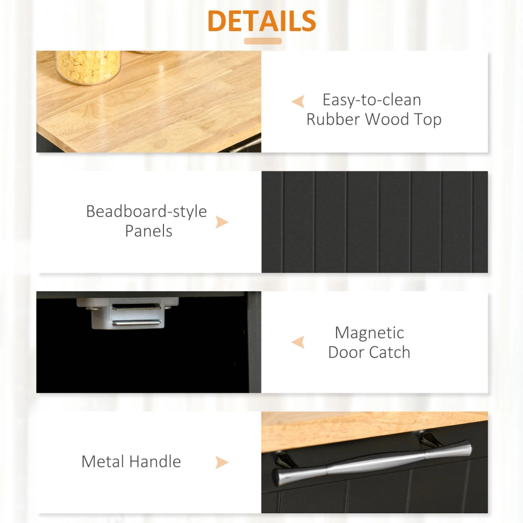 Carrello da Cucina 104x46x91 cm con Ruote in Legno Nero