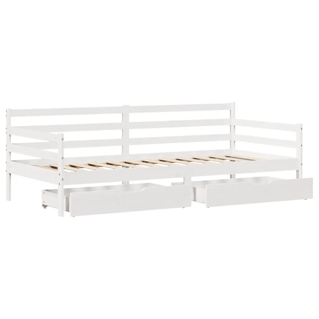 Letto singolo | Letto per adulti | Dormeuse con Cassetti Bianco 90x200 cm Legno Massello di Pino