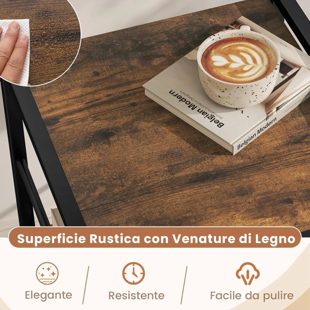 Tavolino da Salotto in Legno e Metallo, Tavolino Quadrato da Divano con Mensola Aperta e Cassetto in Tessuto, Tavolino da Caffè per Soggiorno e Camera da Letto,40 x 40 x 60,5 cm